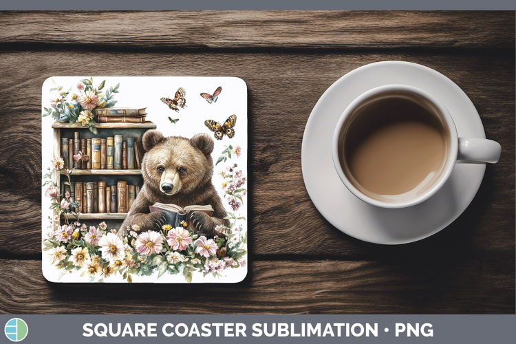 Animals Bookshelf Bear Square Coaster Sublimation Coaster De