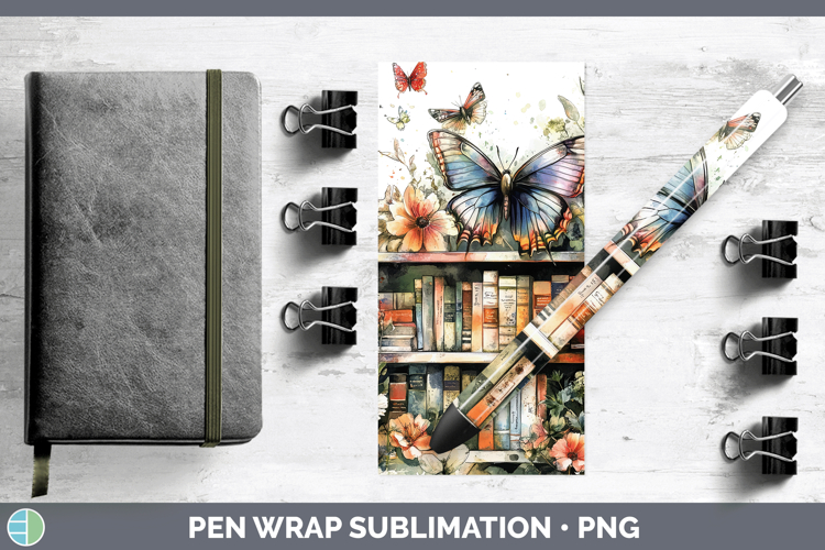 Animals Bookshelf Butterfly Pen Wrap Sublimation Pen Designs