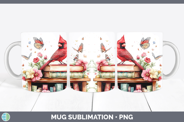 Animals Bookshelf Cardinal Mug Wrap Sublimation Coffee Cup D