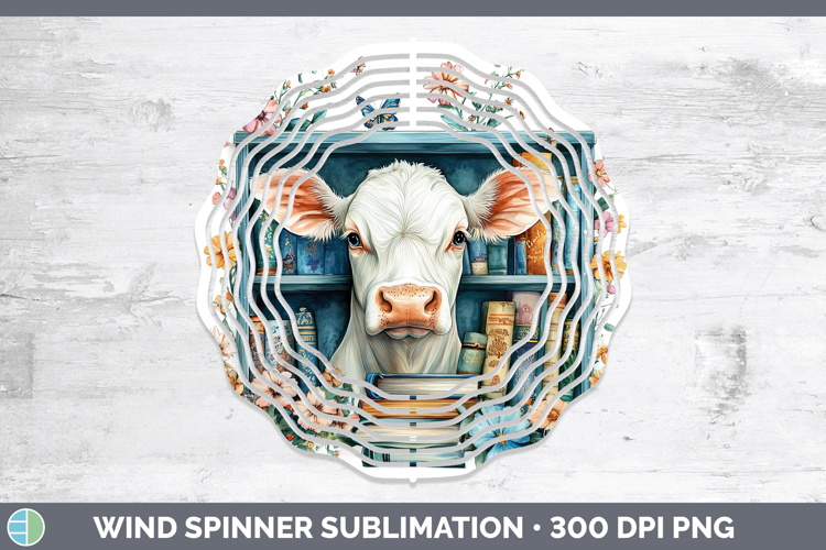 Animals Bookshelf Cow Wind Spinner Sublimation Spinner Desig