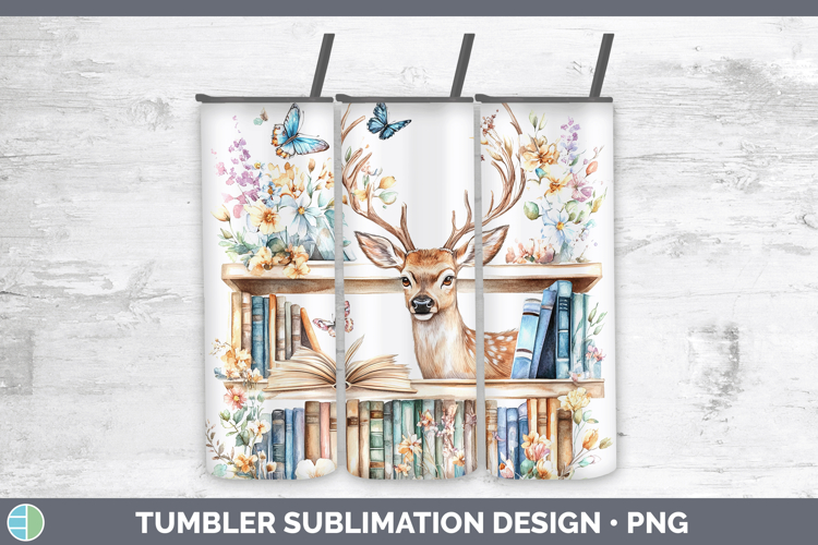 Animals Bookshelf Deer Tumbler Sublimation 20 oz Skinny Tumb