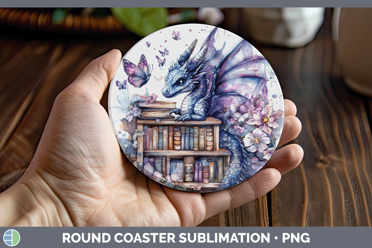 Animals Bookshelf Dragon Round Coaster Sublimation Coaster D