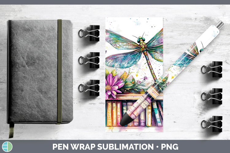 Animals Bookshelf Dragonfly Pen Wrap Sublimation Pen Designs