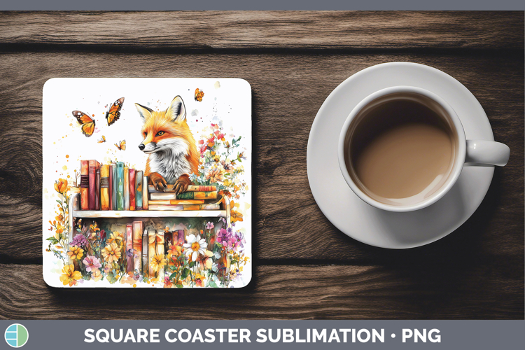Animals Bookshelf Fox Square Coaster Sublimation Coaster Des