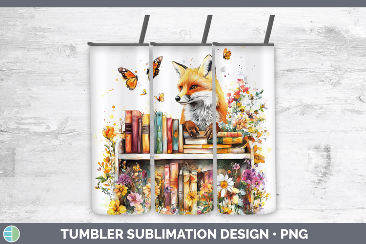 Animals Bookshelf Fox Tumbler Sublimation 20 oz Skinny Tumbl