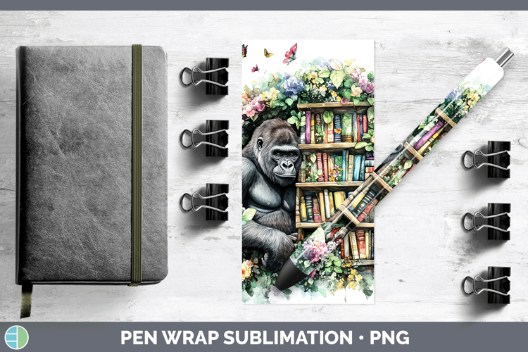 Animals Bookshelf Gorilla Pen Wrap Sublimation Pen Designs