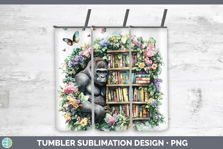 Animals Bookshelf Gorilla Tumbler Sublimation 20 oz Skinny T