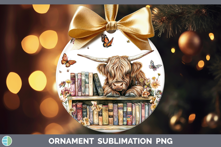 Animals Bookshelf Highland Cow Ornament Sublimation Bauble D
