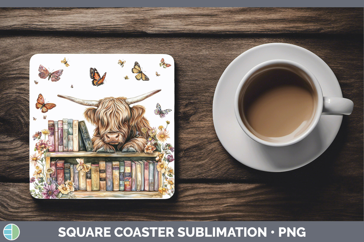 Animals Bookshelf Highland Cow Square Coaster Sublimation Co