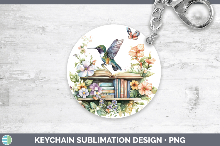 Animals Bookshelf Hummingbird Keychain Sublimation Keyring D