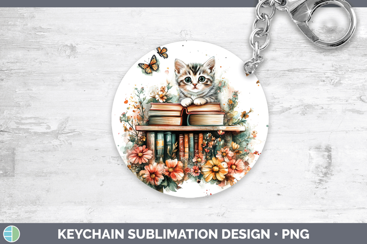 Animals Bookshelf Kitten Keychain Sublimation Keyring Design