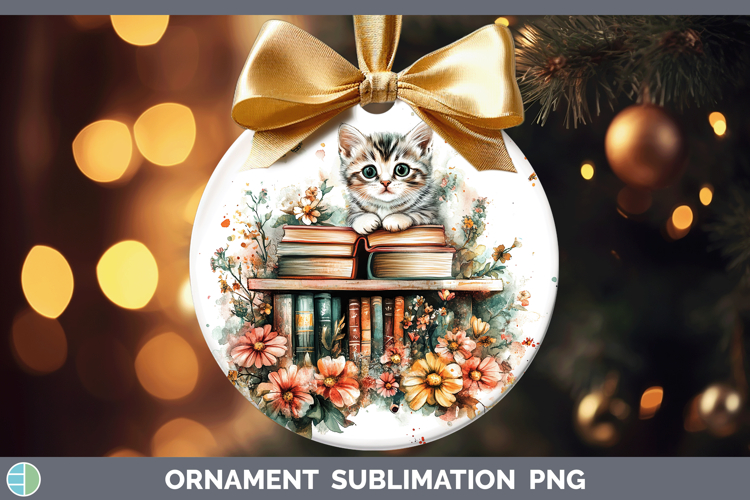 Animals Bookshelf Kitten Ornament Sublimation Bauble Designs