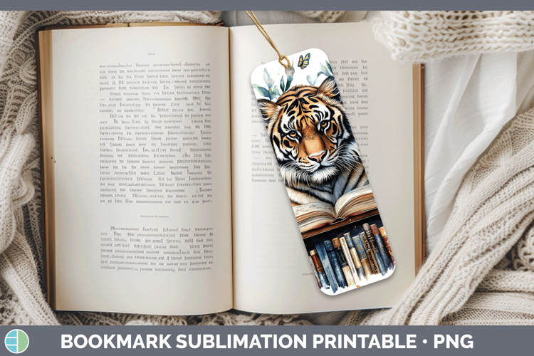Animals Bookshelf Tiger Bookmark Sublimation Printable Desig