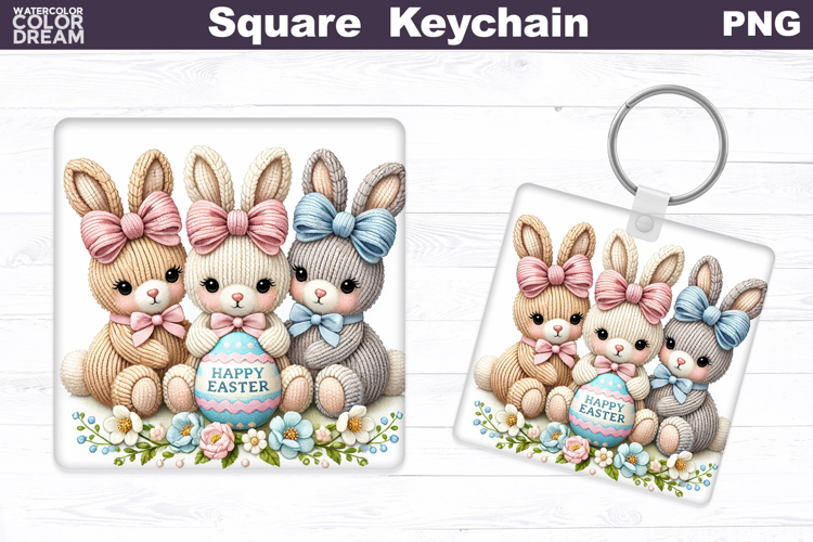 Easter Bunny Square Keychain | Spring Rabbit Sublimation