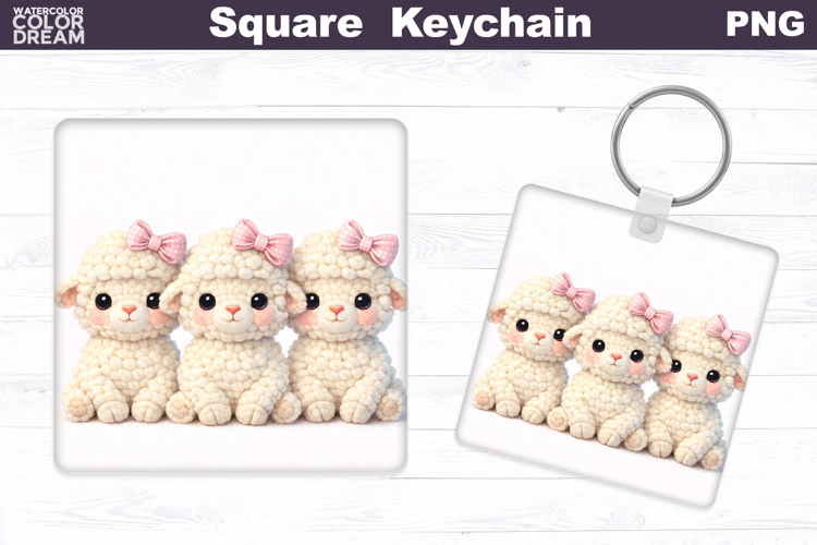 Easter Lamb Square Keychain | Spring Baby Lamb Sublimation