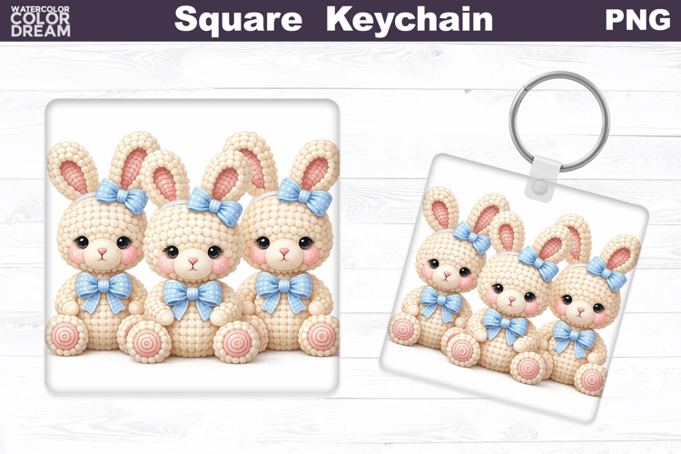 Easter Bunny Square Keychain | Spring Rabbit Sublimation