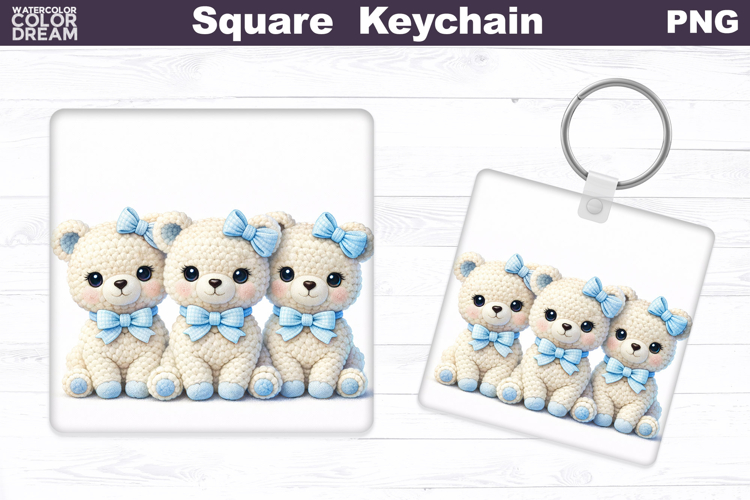 Easter Bear Square Keychain | Spring Baby Bear Sublimation