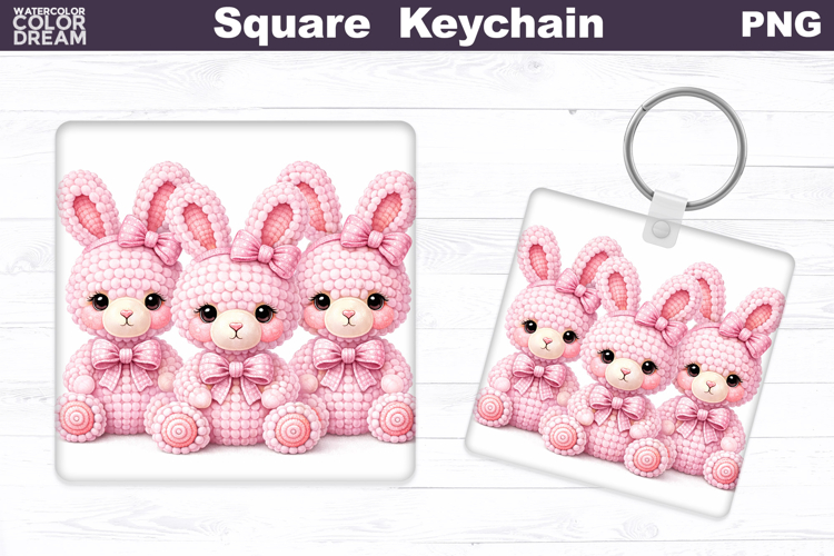 Easter Bunny Square Keychain | Spring Rabbit Sublimation