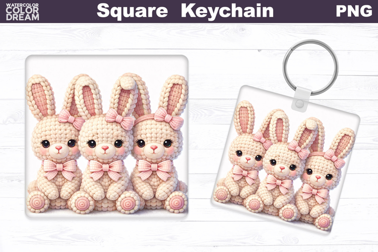 Easter Bunny Square Keychain | Spring Rabbit Sublimation
