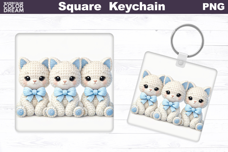 Easter Cat Square Keychain | Spring Baby Kitty Sublimation