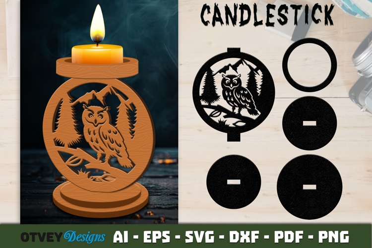 Woodland Animal Candlestick Holder Laser Cut SVG