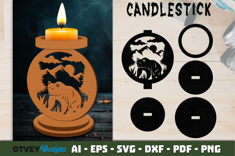 Woodland Animal Candlestick Holder Laser Cut SVG
