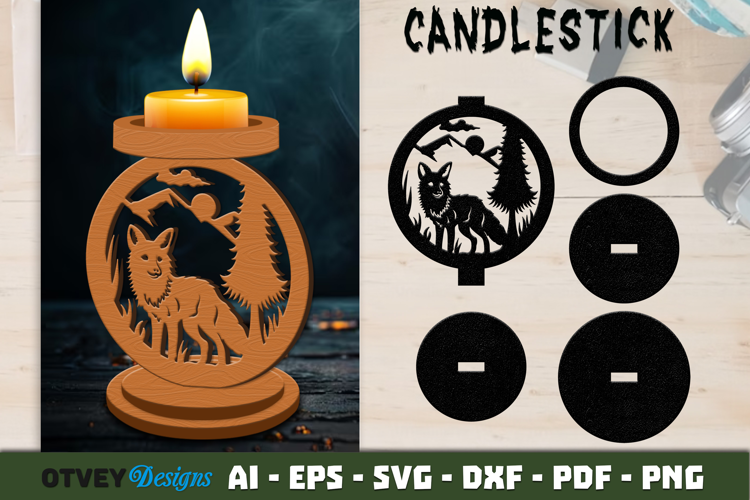 Woodland Animal Candlestick Holder Laser Cut SVG