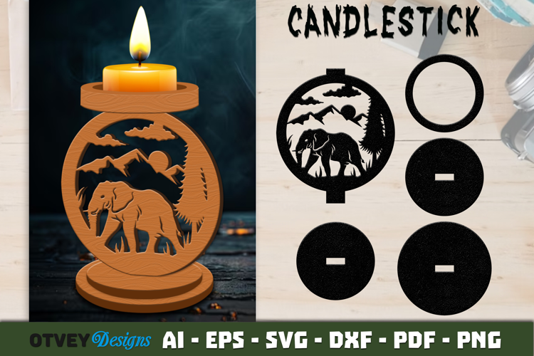 Woodland Animal Candlestick Holder Laser Cut SVG