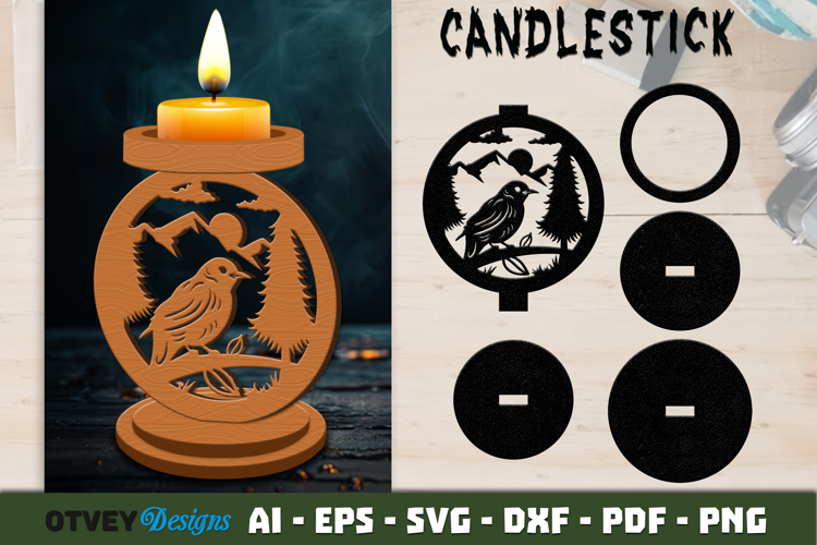 Woodland Animal Candlestick Holder Laser Cut SVG