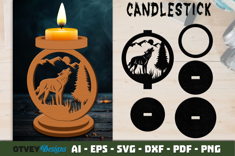 Woodland Animal Candlestick Holder Laser Cut SVG