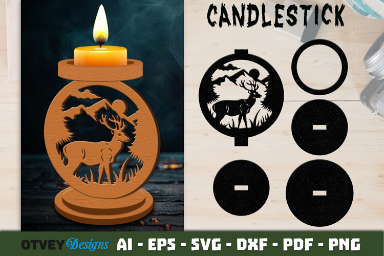 Woodland Animal Candlestick Holder Laser Cut SVG