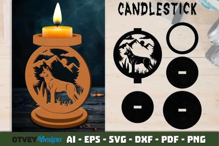 Woodland Animal Candlestick Holder Laser Cut SVG