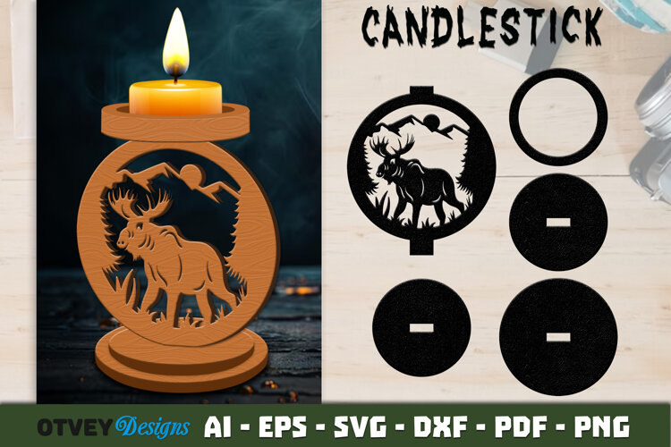 Woodland Animal Candlestick Holder Laser Cut SVG example image 1