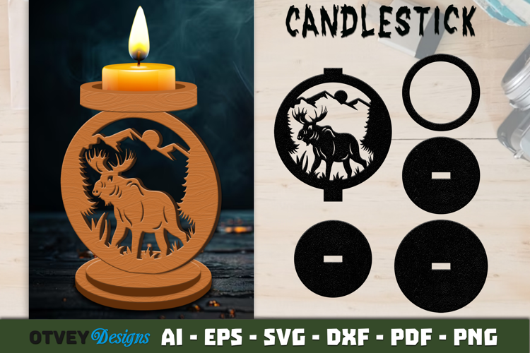 Woodland Animal Candlestick Holder Laser Cut SVG