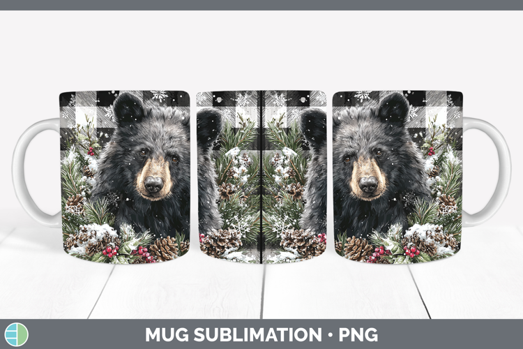 Bear Animals Checker Christmas Mug Wrap Sublimation Design