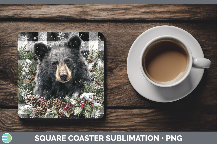 Bear Animals Checker Christmas Square Coaster Sublimation De