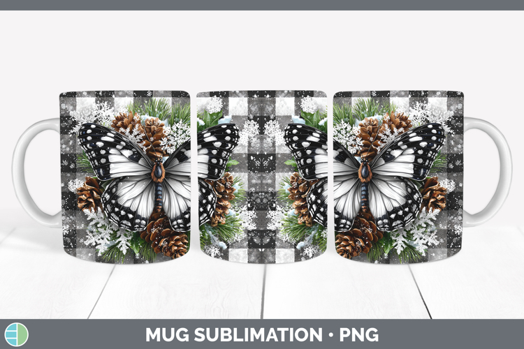 Butterfly Animals Checker Christmas Mug Wrap Sublimation Des
