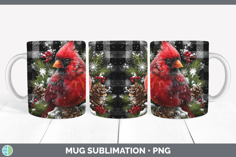 Cardinal Animals Checker Christmas Mug Wrap Sublimation Desi
