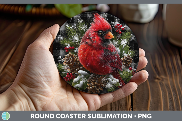 Cardinal Animals Checker Christmas Round Coaster Sublimation