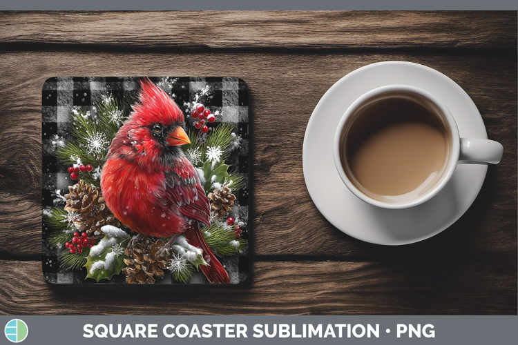 Cardinal Animals Checker Christmas Square Coaster Sublimatio