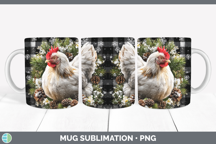 Chicken Animals Checker Christmas Mug Wrap Sublimation Desig
