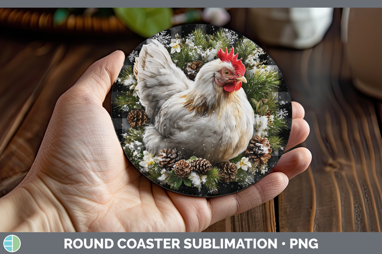Chicken Animals Checker Christmas Round Coaster Sublimation