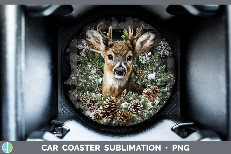Deer Animals Checker Christmas Car Coaster Sublimation Desig