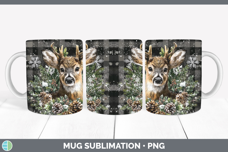 Deer Animals Checker Christmas Mug Wrap Sublimation Design