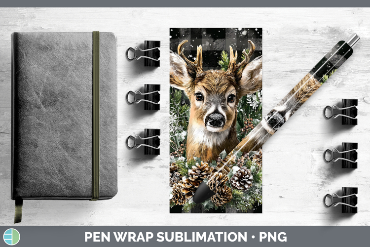 Deer Animals Checker Christmas Pen Wrap Sublimation Design
