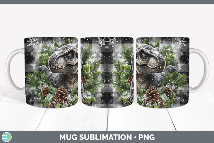 Dinosaur Animals Checker Christmas Mug Wrap Sublimation Desi