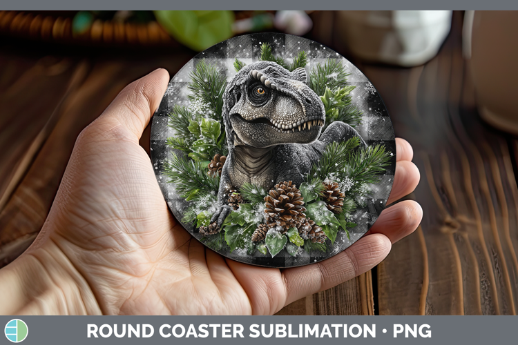 Dinosaur Animals Checker Christmas Round Coaster Sublimation