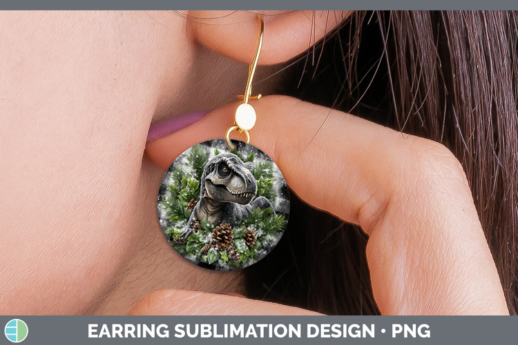 Dinosaur Animals Checker Christmas Round Earrings Sublimatio