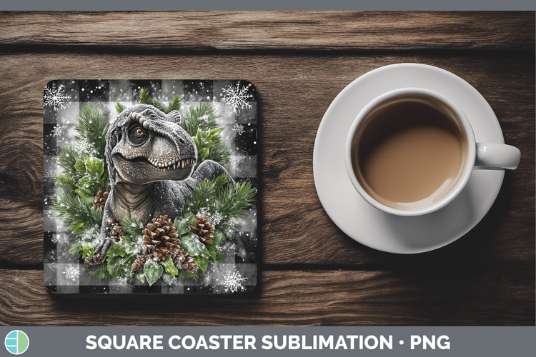 Dinosaur Animals Checker Christmas Square Coaster Sublimatio