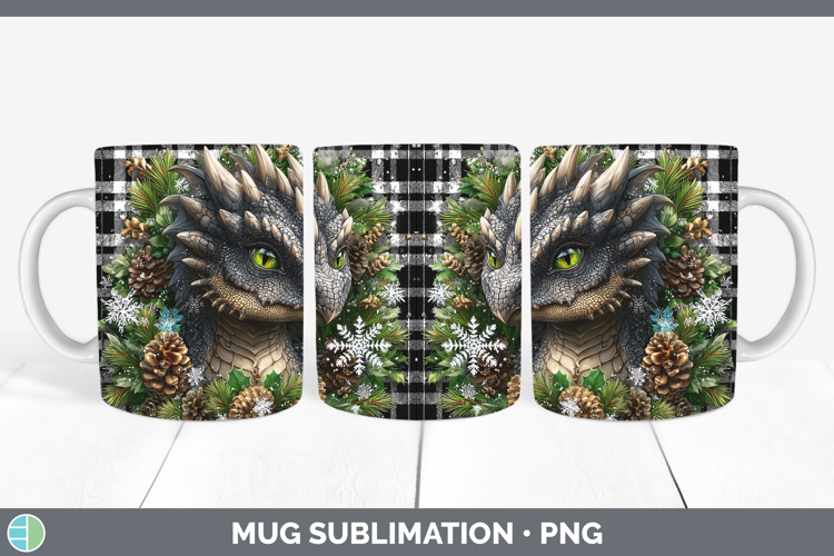 Dragon Animals Checker Christmas Mug Wrap Sublimation Design